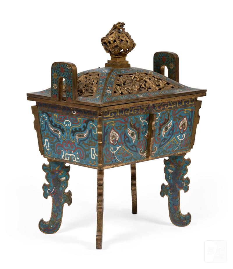 IMPOSANT BRÛLE-PARFUM COUVERT TÉTRAPODE ARCHAÏSANT EN ÉMAUX CLOISONNÉS, FANGDING  CHINE, DYNASTIE QING, ÉPOQUE KANGXI (1662-1722) - 图2